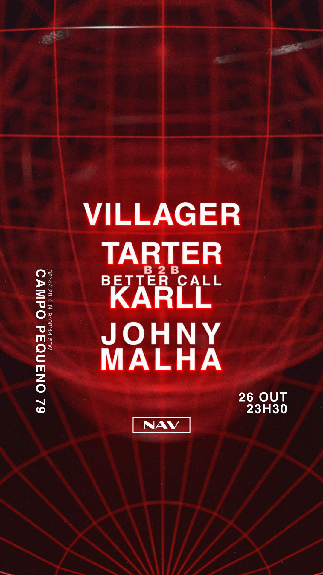 NAV – VILLAGER / Tarter b2b BETTER CALL Karll / JOHNY MALHA [TECHNO] - フライヤー表
