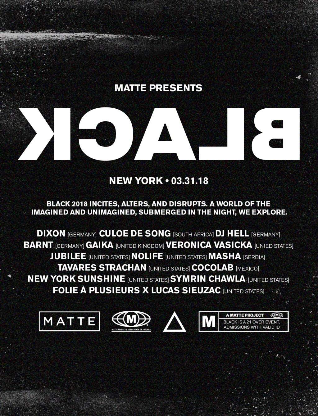 BLACK NYC - Dixon / Culoe De Song / DJ Hell / Veronica Vasicka - フライヤー表