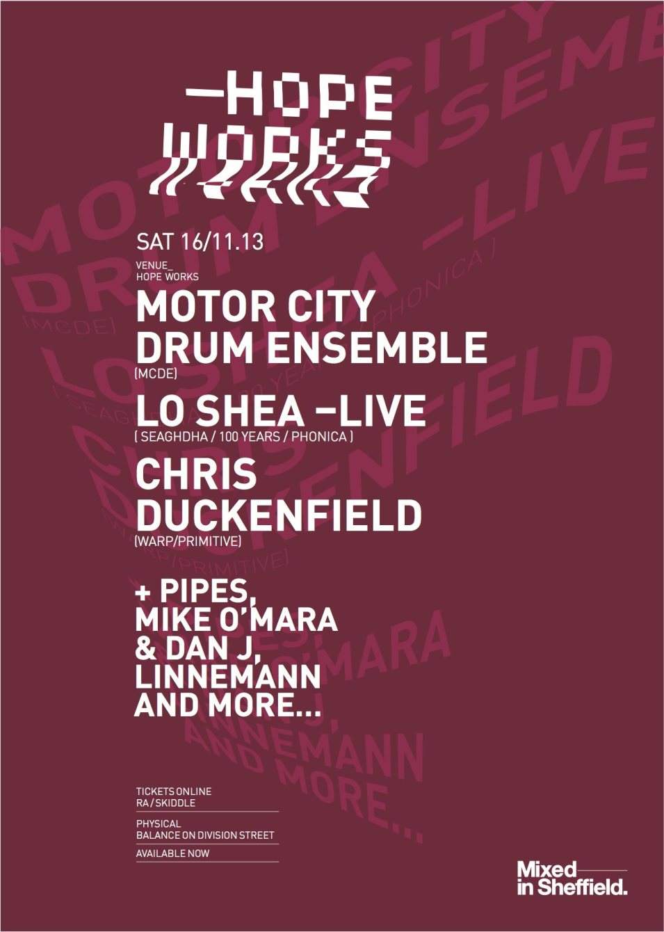 Motor City Drum Ensemble, Lo Shea (Live), Chris Duckenfield at Hope ...