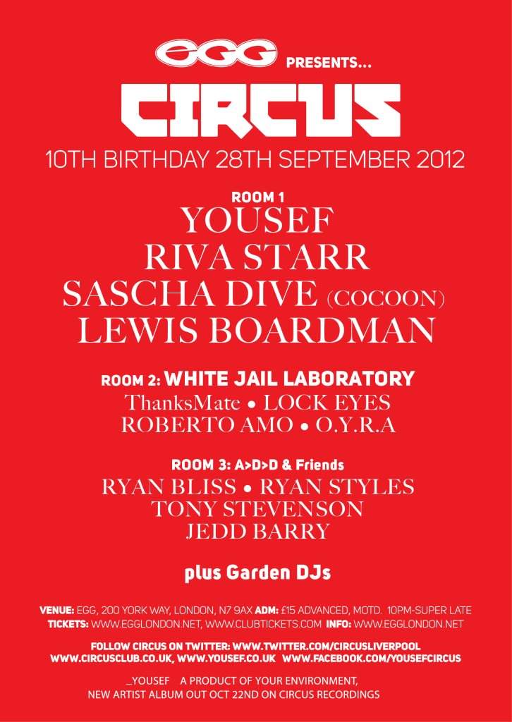 Circus London X - Tenth Birthday with Yousef, Riva Starr & Sascha Dive + White Jail lab - Página trasera
