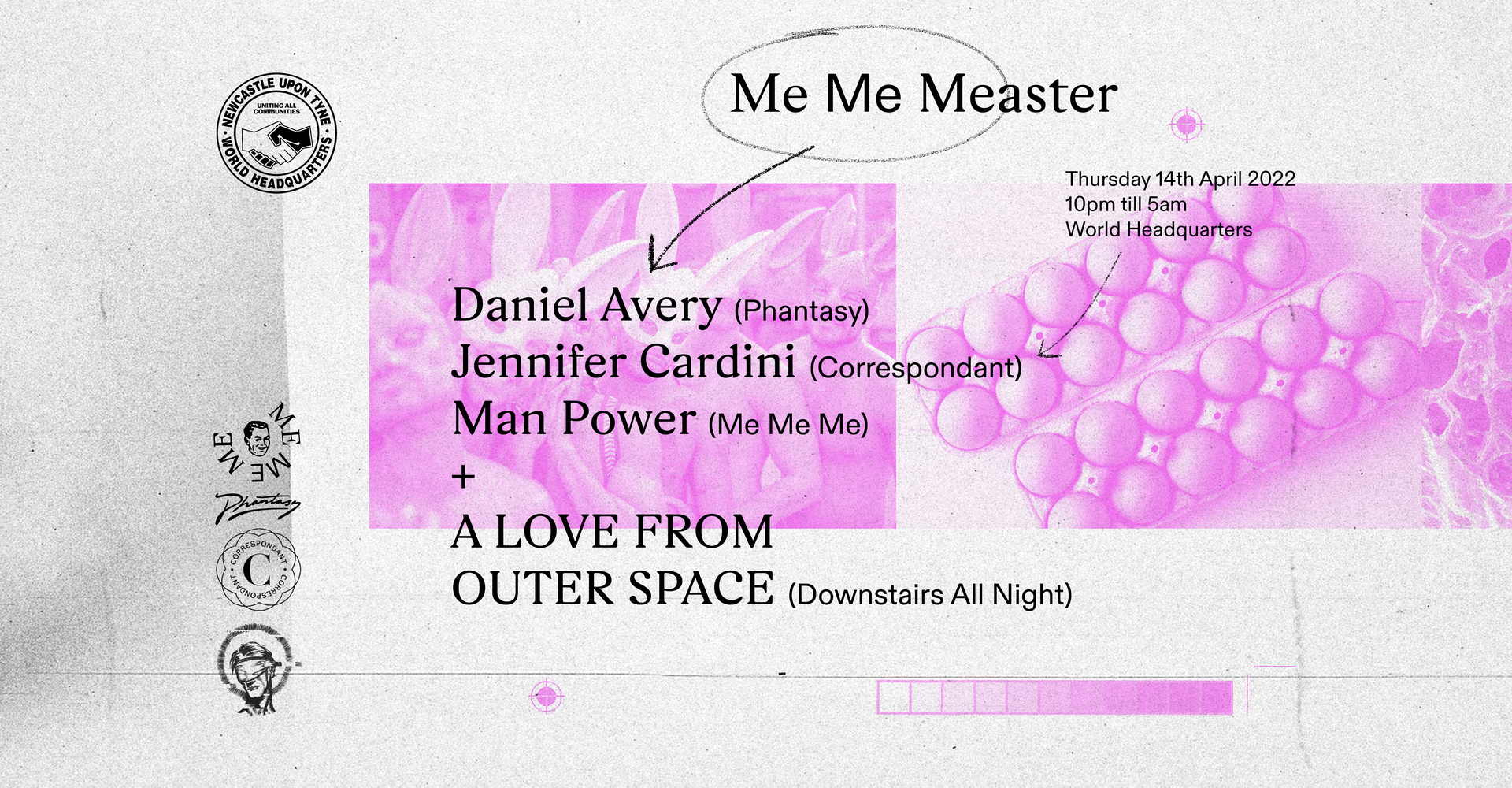 Me Me Me(aster) with Daniel Avery, Jennifer Cardini, Man Power + ALFOS - Página frontal