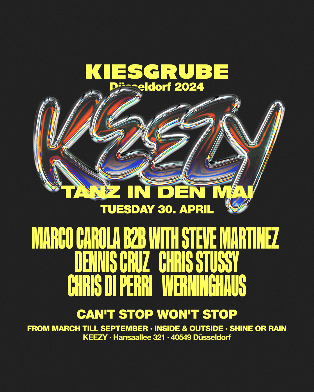 Kiesgrube 30.04.2024 - with Marco Carola b2b Steve Martinez, Chris Stussy, Dennis Cruz - Página trasera