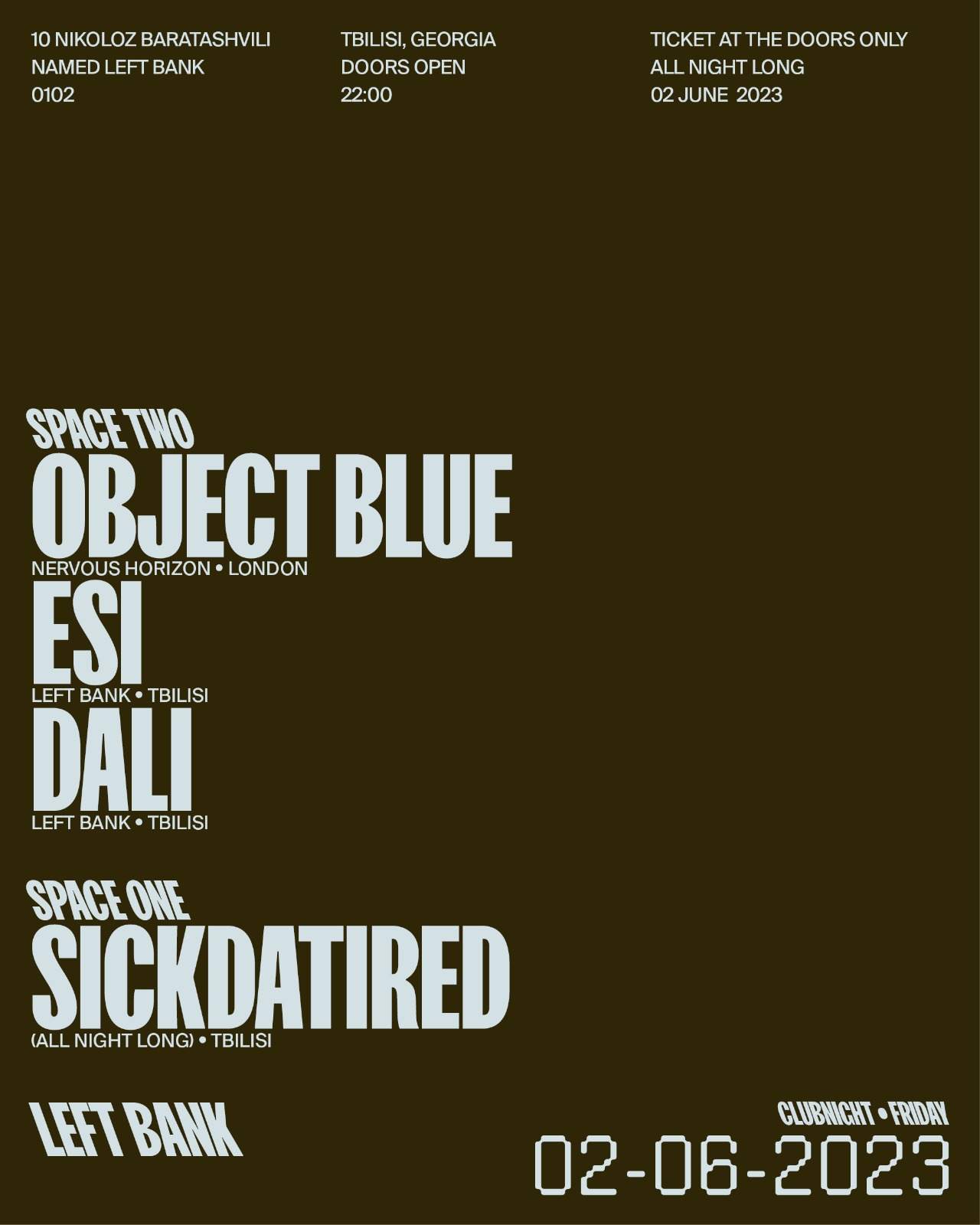 Clubnight: Object Blue ✦ Dali ✦ Esi ✦ Sickdatired - フライヤー表