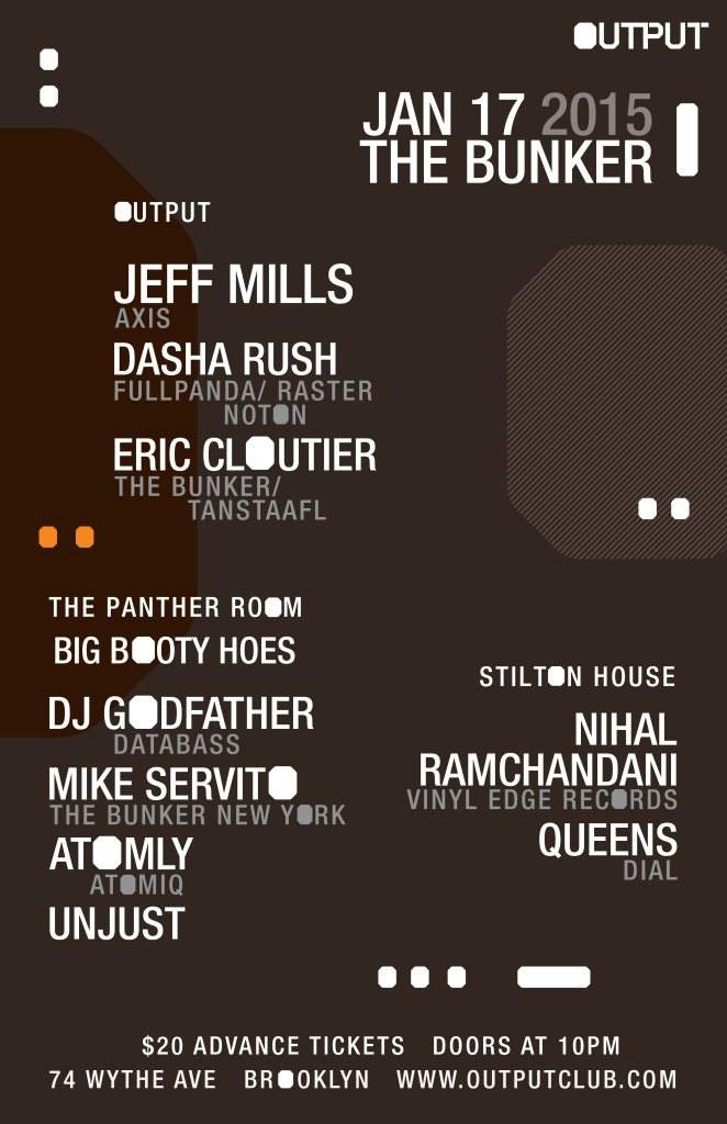 The Bunker presents Jeff Mills/ Dasha Rush/ Eric Cloutier with Big Booty Hoes - Página frontal