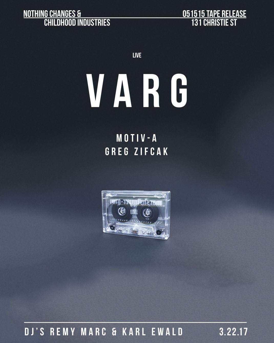 Nothing Changes & Childhood Industries: Varg, Motiv-A & Greg Z - フライヤー表