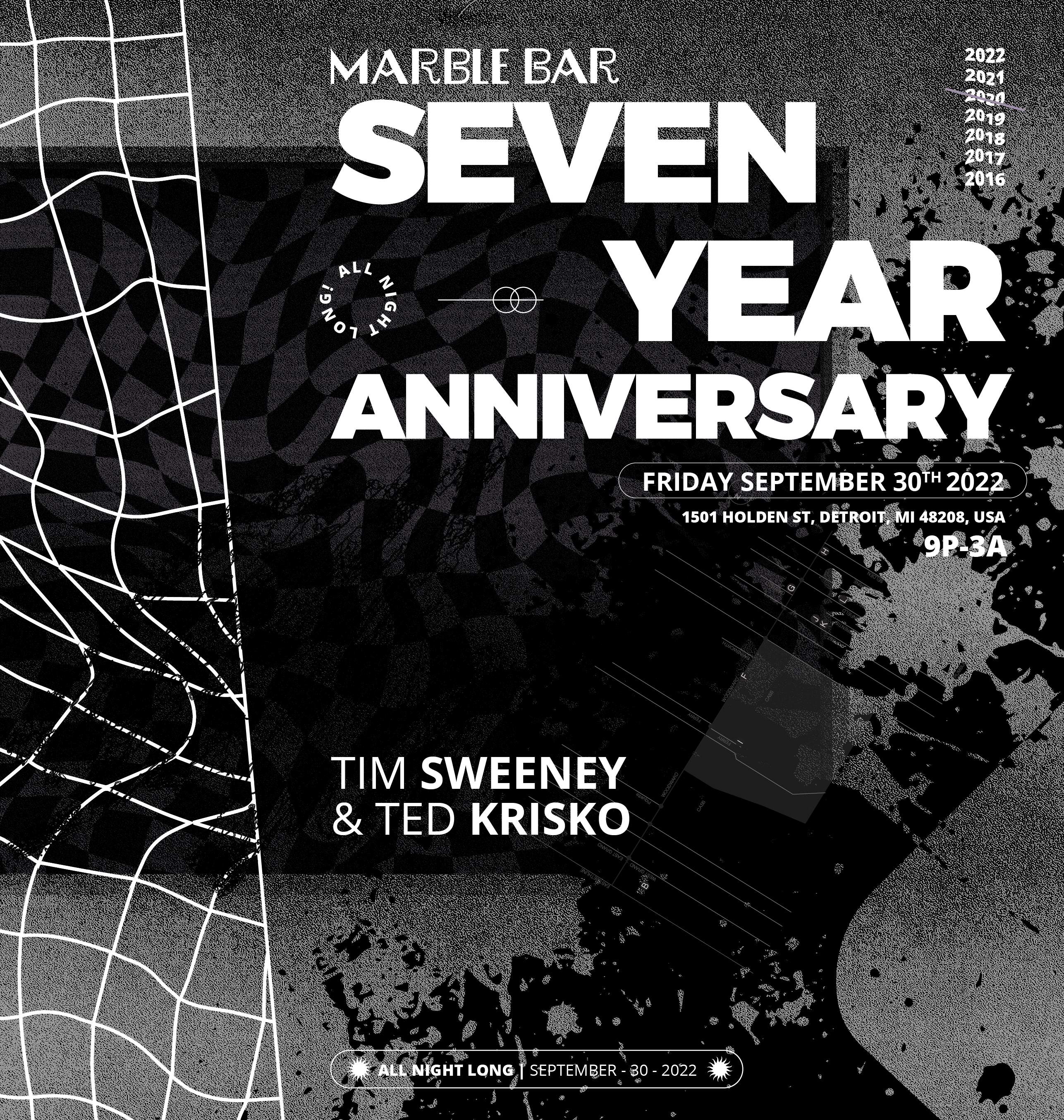 Tim Sweeney & Ted Krisko all night long - Marble Bar's 7 Year Anniversary Blast Off - フライヤー表