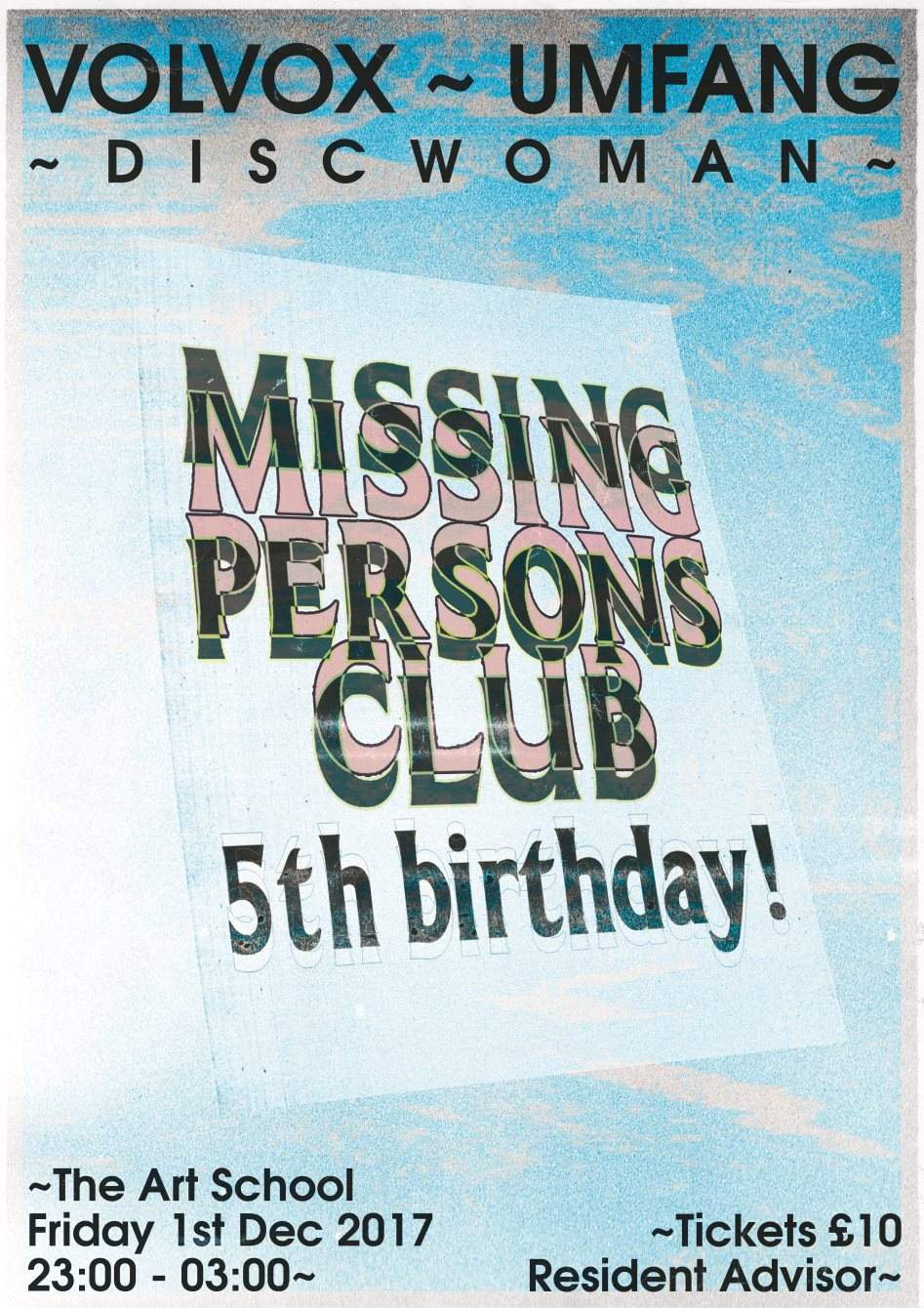 Missing Persons Club // 5th Birthday // Discwoman - Volvox & Umfang (All Night!) - Página frontal