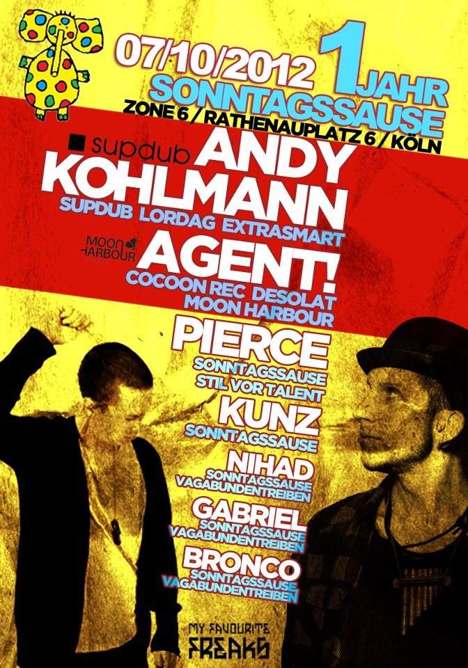 1.Jahr Sonntagssause with Andy Kohlmann, AGENT! and Pierce - Página frontal