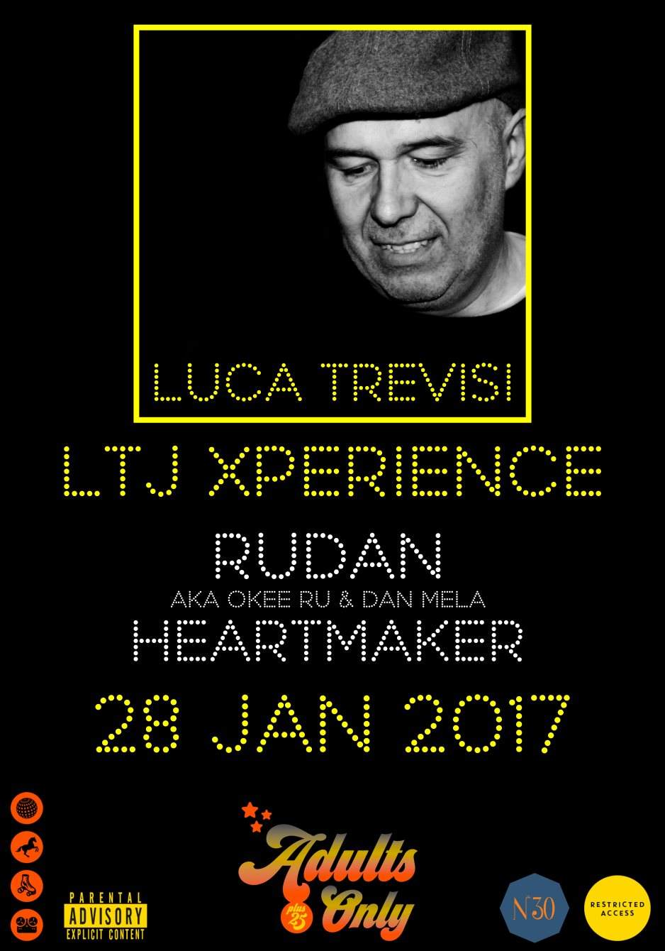 Adults Only 25 W/ LTJ Xperience, Rudan, Heartmaker - フライヤー裏