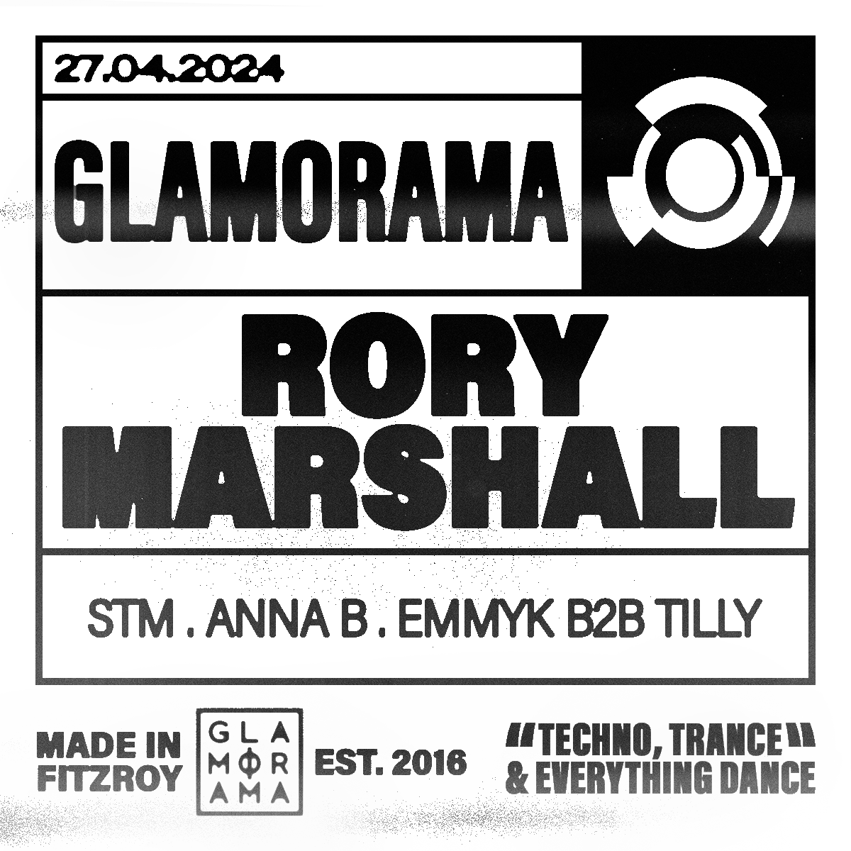 Rory Marshall at Glamorama Saturdays - フライヤー表