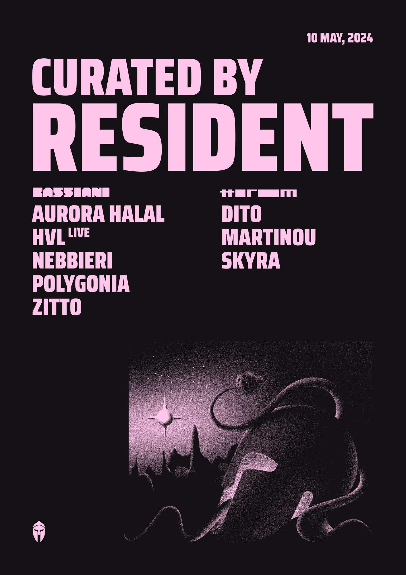 Curated By Resident: Aurora Halal, Dito, HVL, Martinou, nebbieri, Polygonia, skyra, Zitto - フライヤー表
