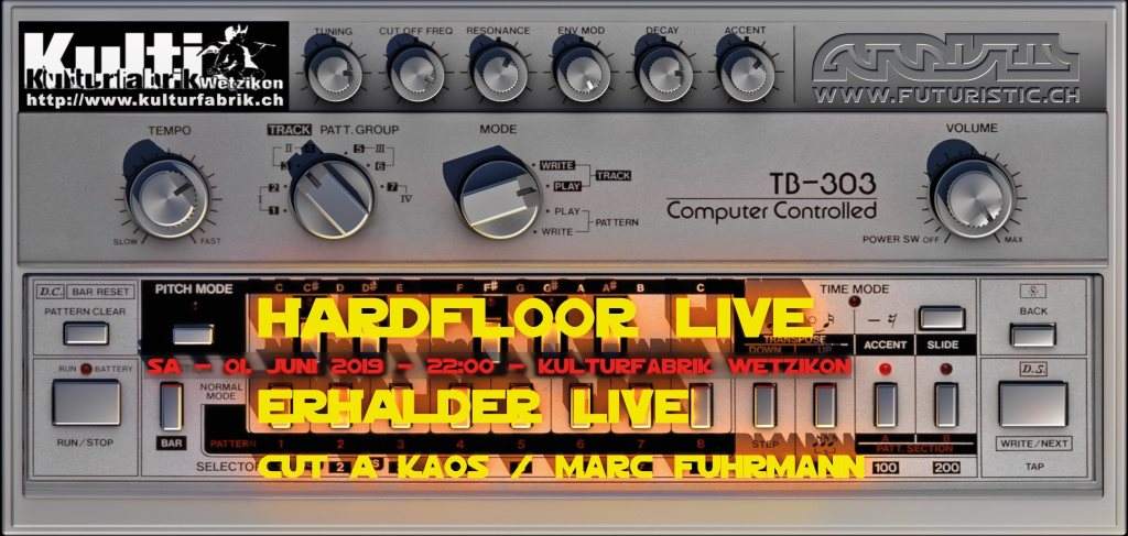 Futuristic presents Hardfloor Live - Erhalder Live - Cut A Kaos - Marc Fuhrmann - Página frontal