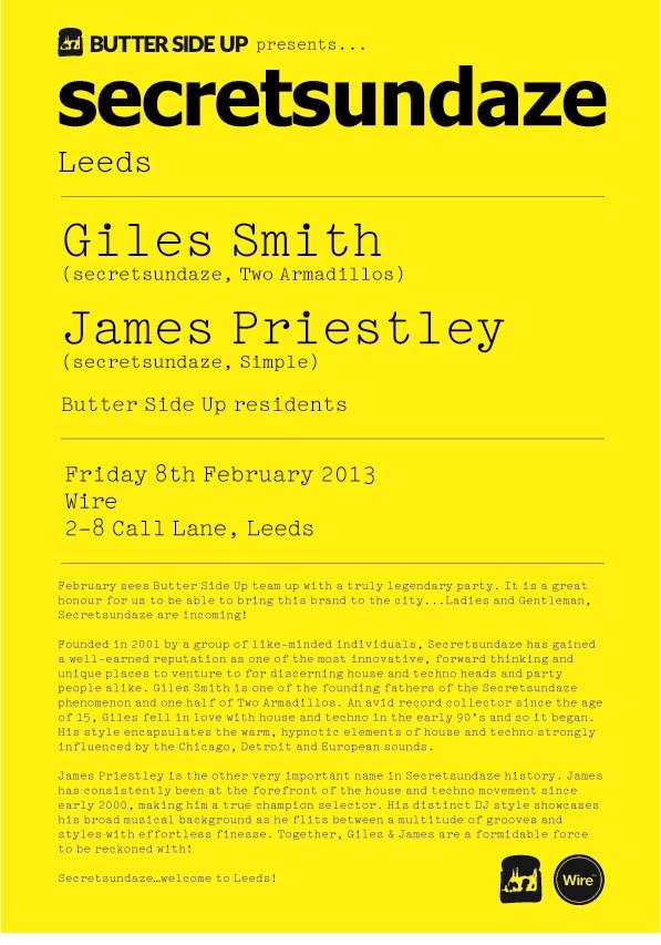 Secretsundaze Leeds with Giles Smith & James Priestley - Página trasera