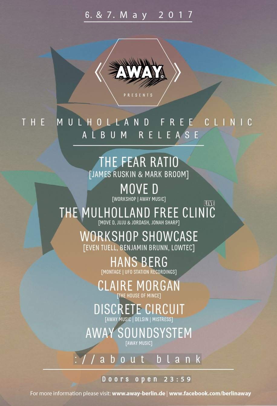 Away presents The Mulholland Free Clinic Album Release + James Ruskin & Mark Broom - フライヤー裏