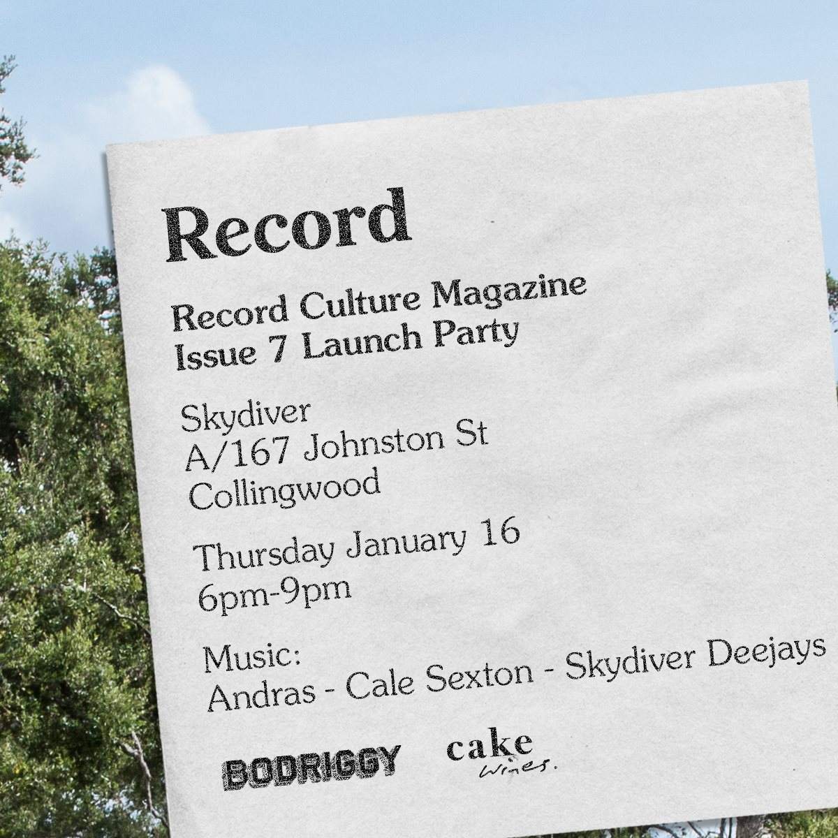 Record Culture Magazine Issue 7 Launch Party - Flyer front