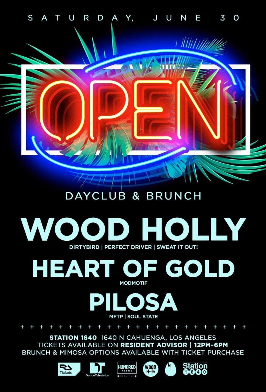 Open - Dayclub & Brunch Launch Event - Wood Holly (Dirtybird) - Heart of Gold - Pilosa - Página frontal