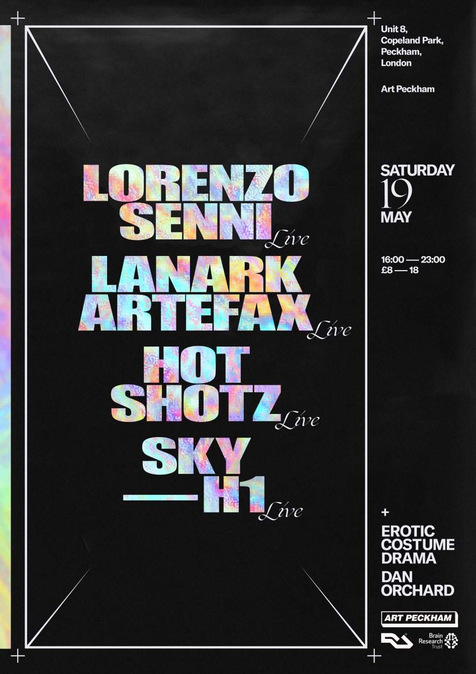 Art Peckham - Lorenzo Senni - Live, Lanark Artefax - Live, Hot Shotz - Live, Sky H1 - Live - Página frontal