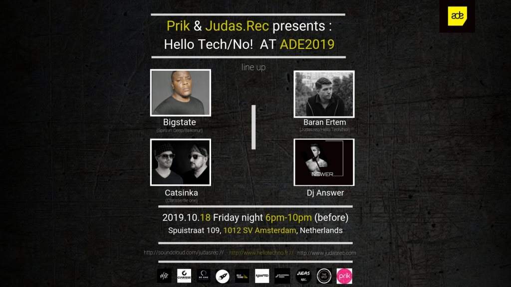 ADE - Hello Tech/No! with Catsinka Bigstate & Judas Rec. Team - Página frontal