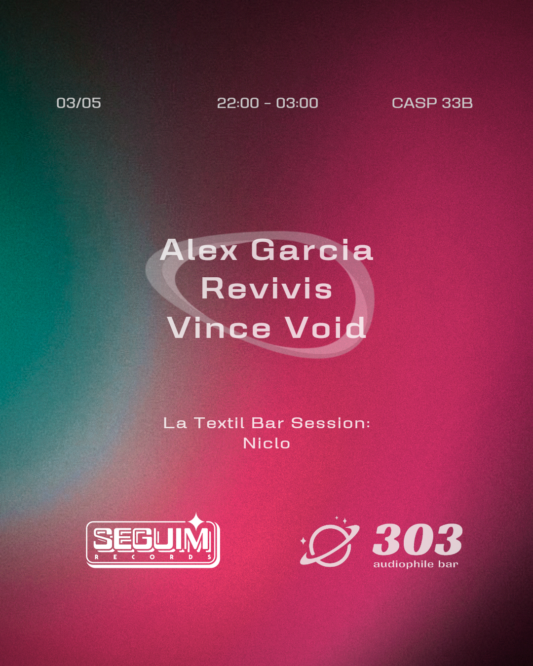 SEGUIM Records at 303 / Alex García/ Revivis / Vince Void - Página frontal