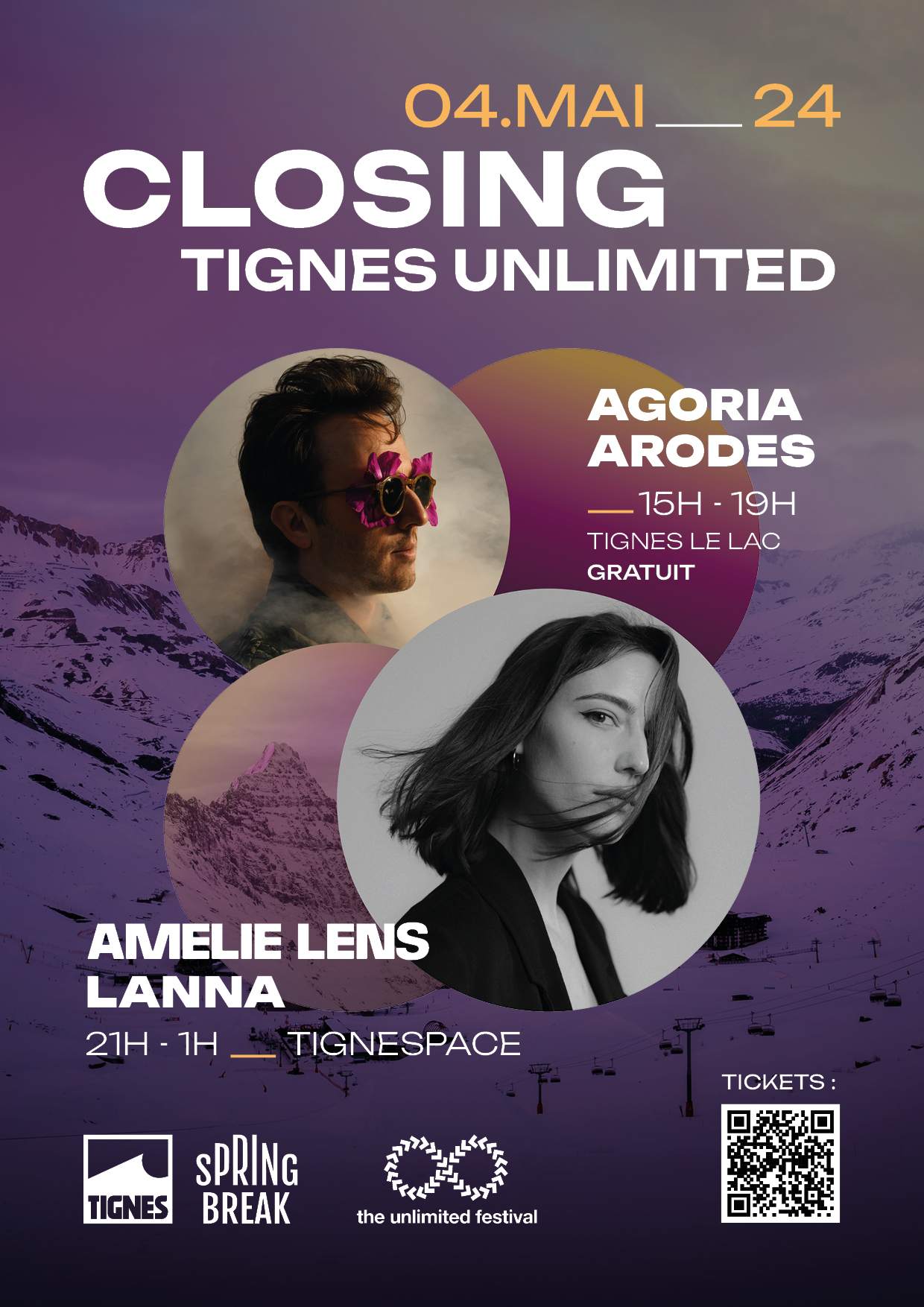 tignes unlimited: Amelie Lens, Agoria, ARODES, lanna - Página frontal