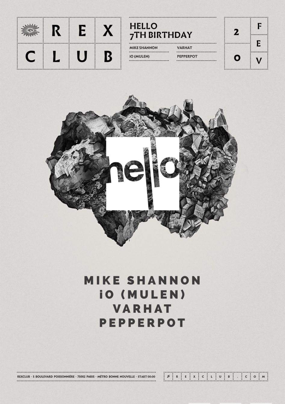 Hello 7th Birthday: iO, Varhat, Mike Shannon & Pepperpot - フライヤー表