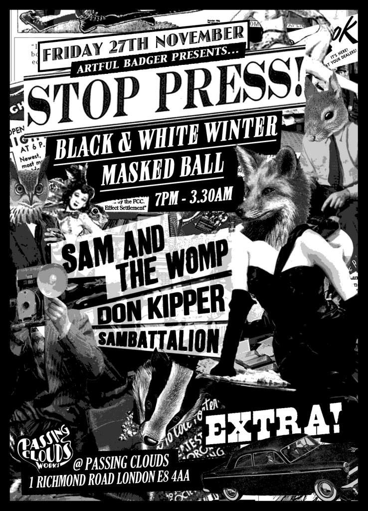Stop PRESS! The Artful Badger Black & White Winter Masked Ball - フライヤー表