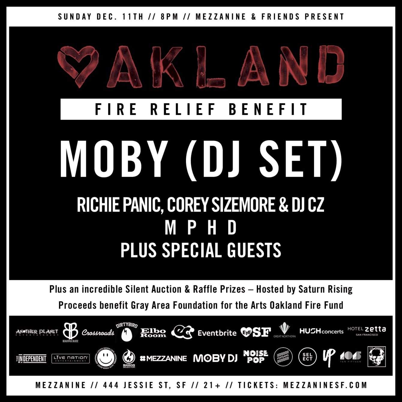 Oakland Fire Benefit: Moby - フライヤー表