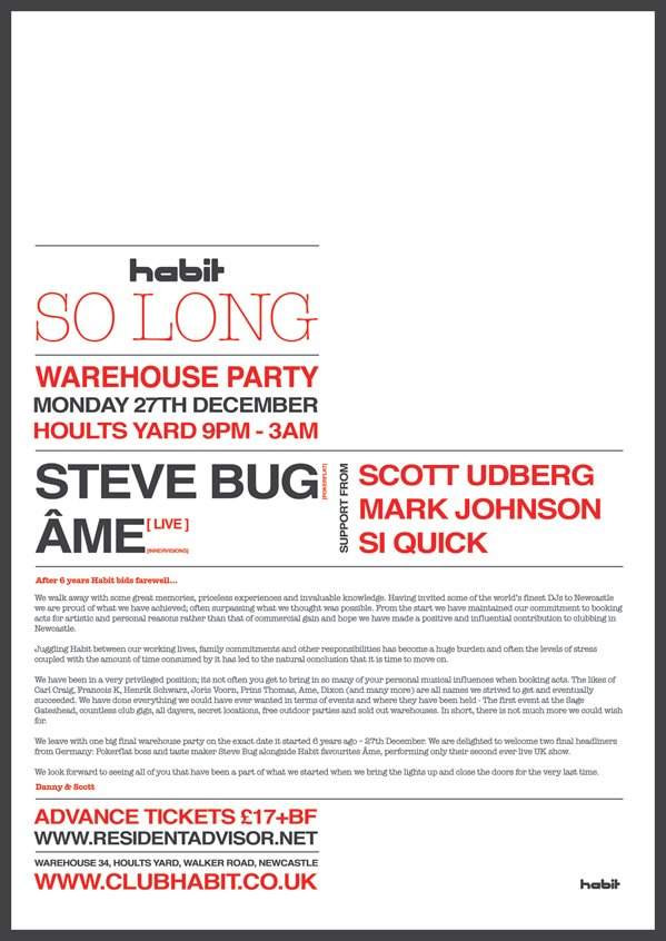 Habit: So Long Steve Bug & Âme - Live - フライヤー裏