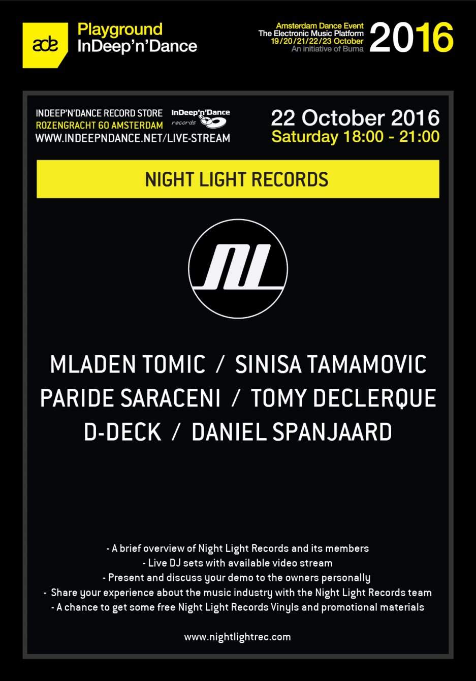ADE 2016: Indeep'n'dance: Night Light Records - フライヤー表
