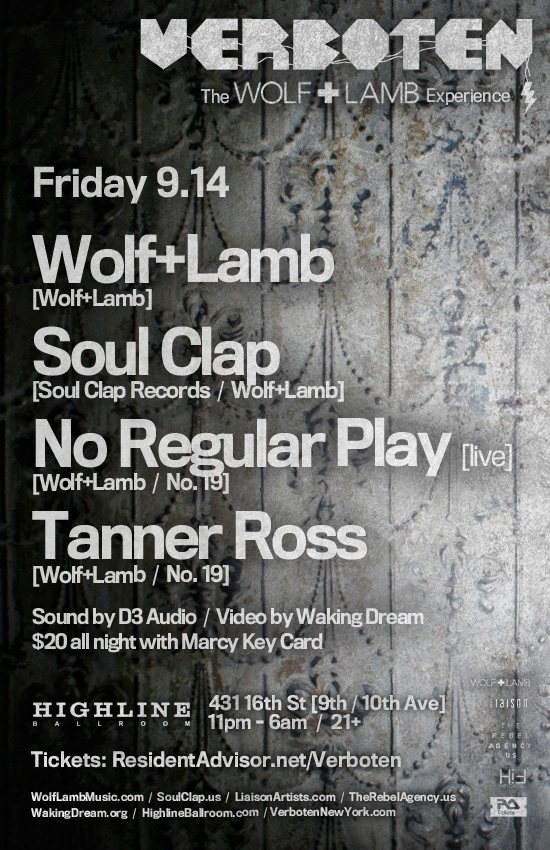 Verboten presents Wolf+Lamb / Soul Clap / No Regular Play [live] / Tanner Ross - Página trasera