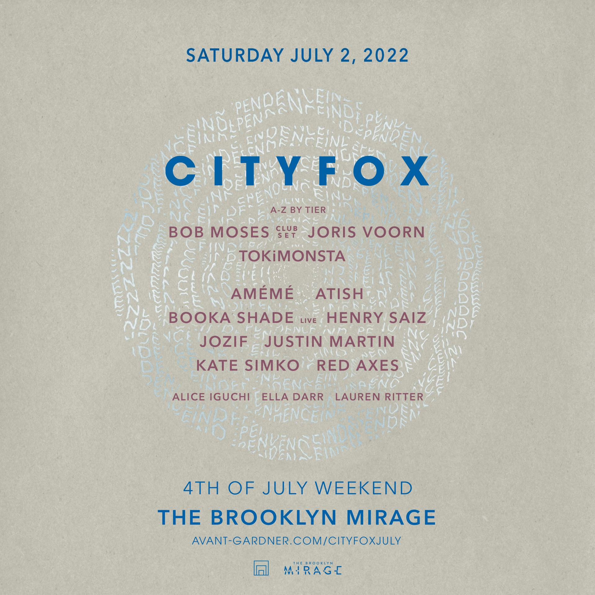 Cityfox July  - The Brooklyn Mirage - Bob Moses (Club Set), Joris Voorn, Booka Shade, Red Axes - フライヤー表