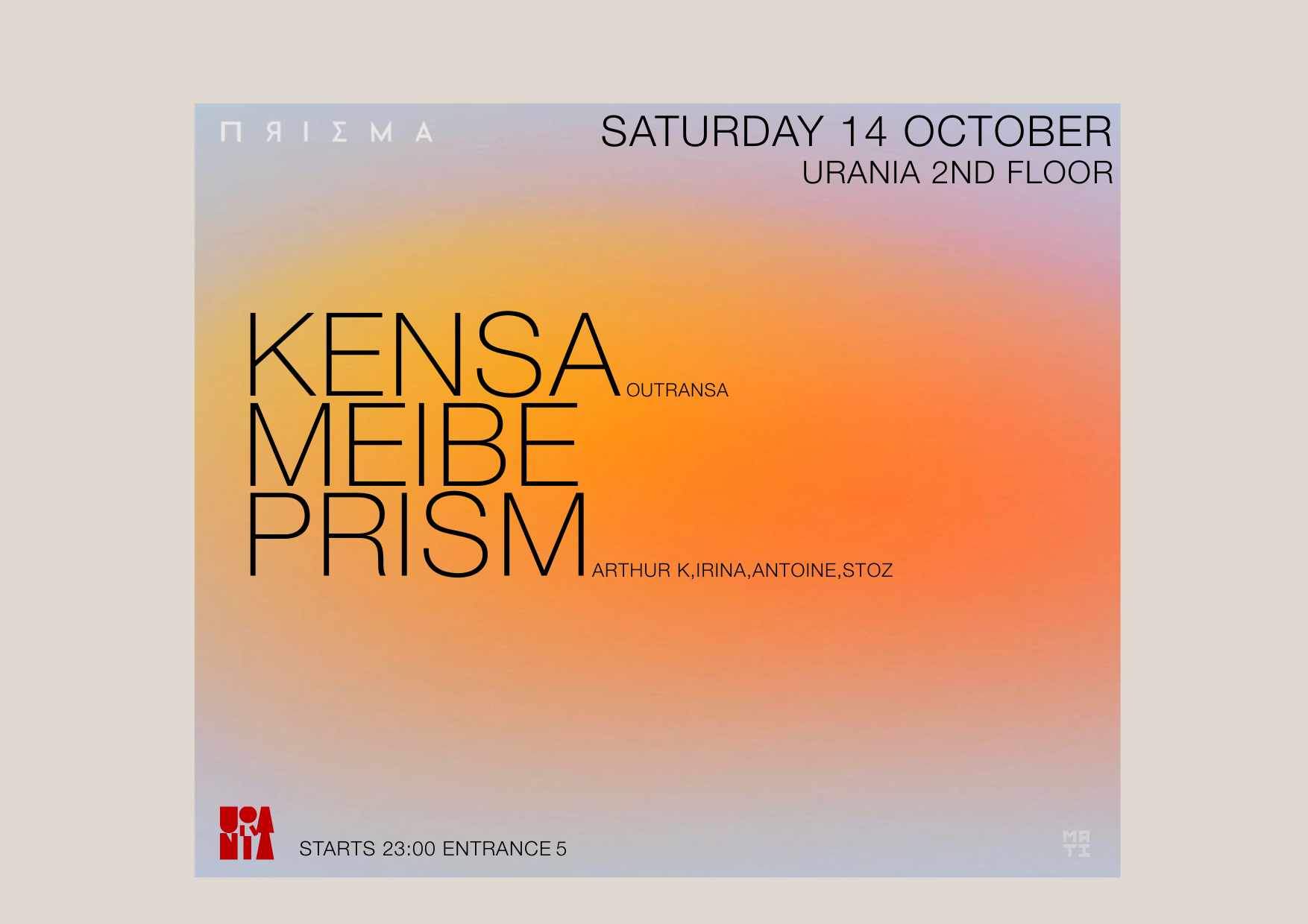 PRISM presents Kensa, Meibe & Residents - Página frontal