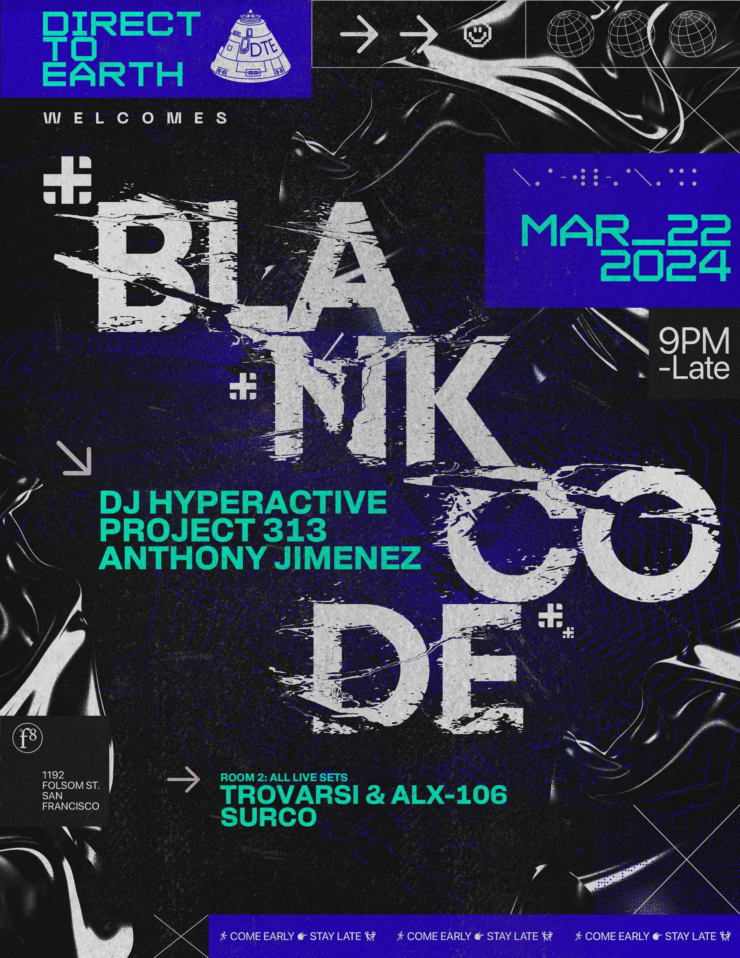 DTE Welcomes Blank Code with DJ Hyperactive, Project 313, Anthony Jimenez, Trovarsi - Página frontal