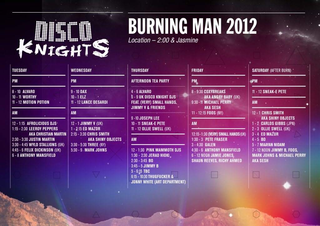 Disco Knights 2012 Burning Man Line-up: 2 - フライヤー表