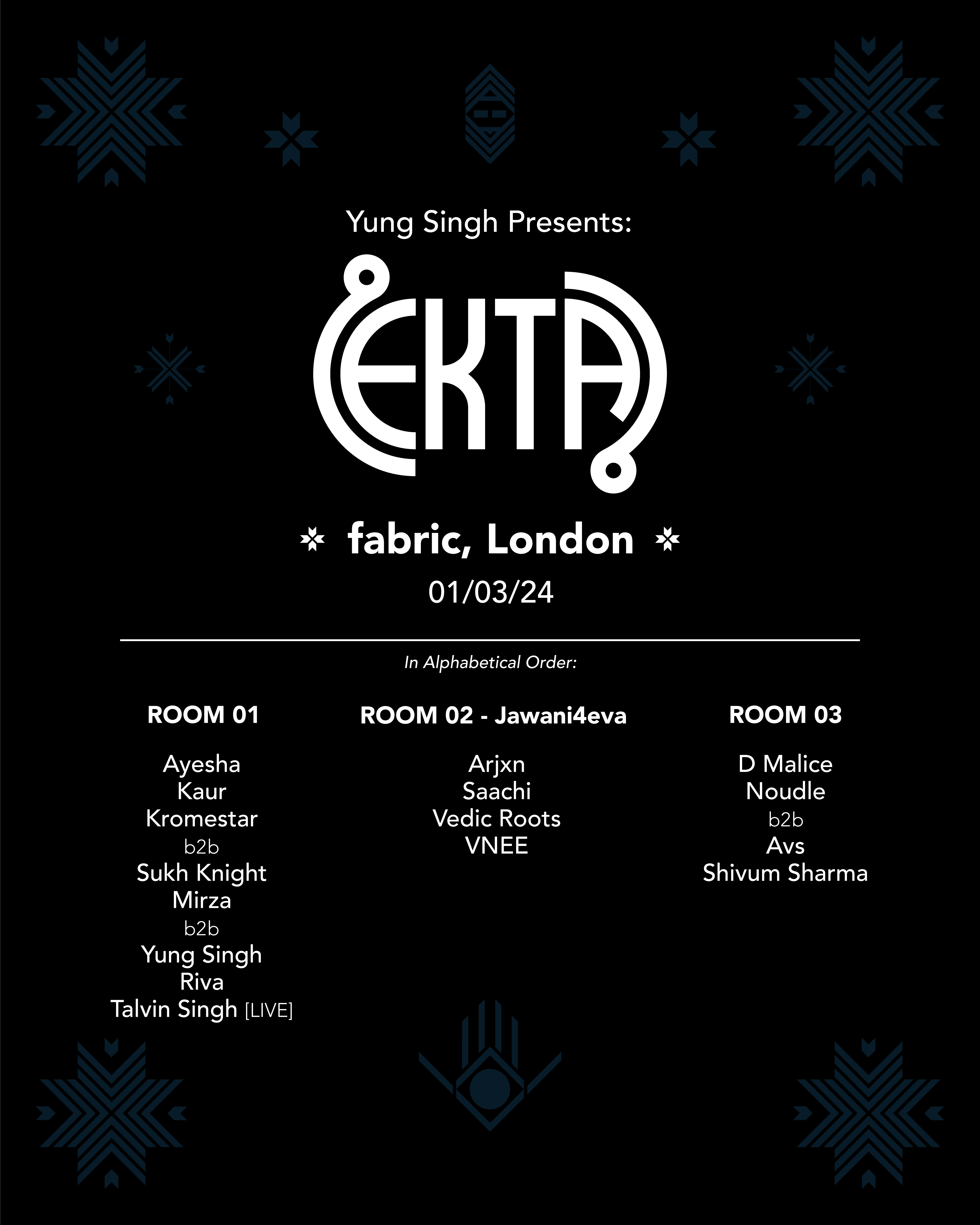 fabric25: Yung Singh presents EKTA: Sukh Knight, Riva, Kromestar, Jawani4eva, D Malice - Página frontal