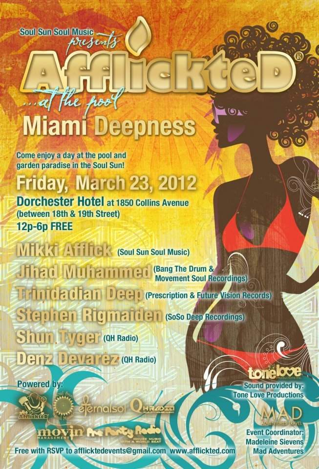 Soul Sun Music Pres. Afflickted At Wmc - Miami Deepness - The Pool Party - フライヤー表