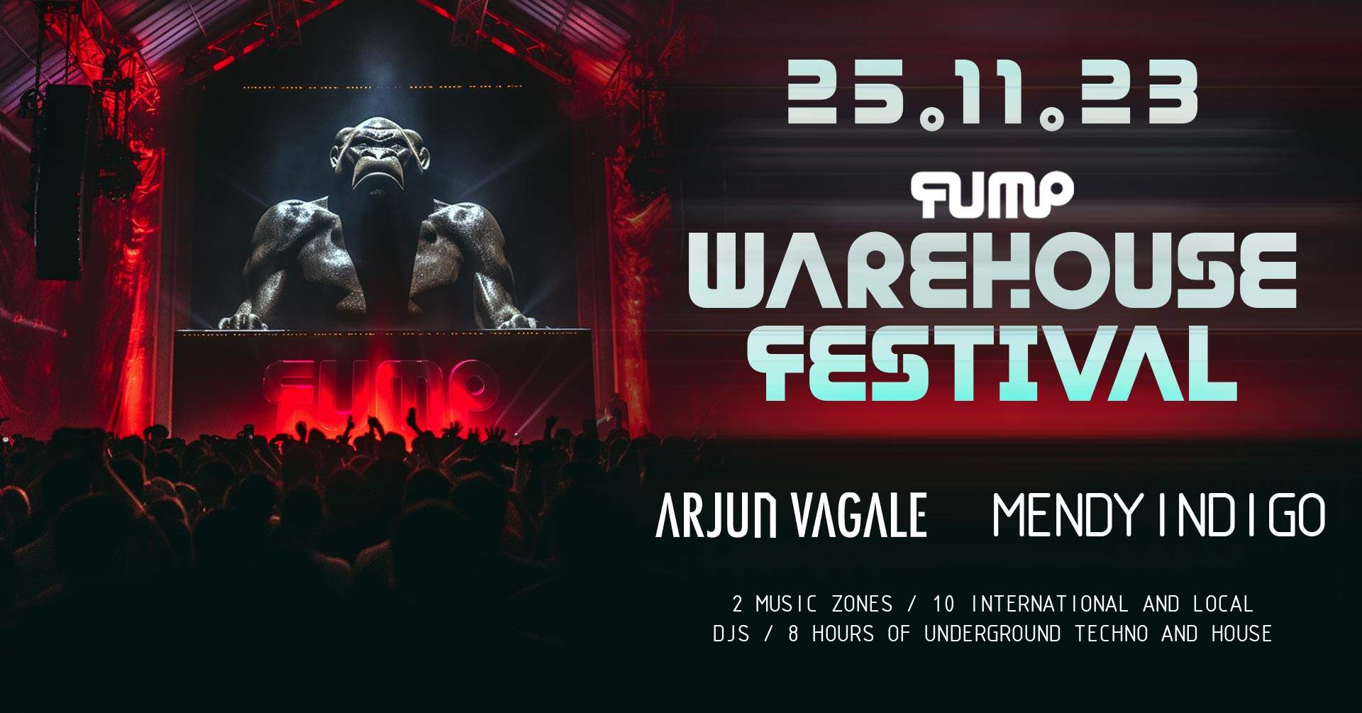 FUMP Warehouse Festival 2023: Arjun Vagale (IND) & Mendy Indigo (TH) - フライヤー表
