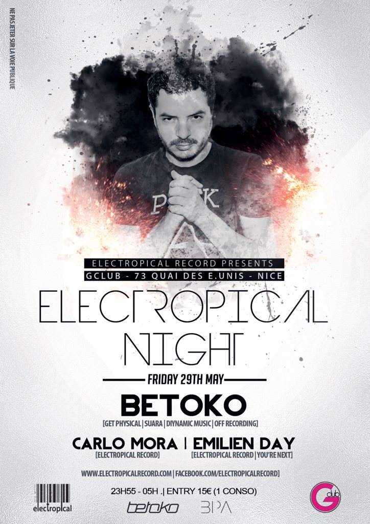 Electropical Night - Gclub > Betoko - Carlo Mora - Emilien Day - フライヤー表