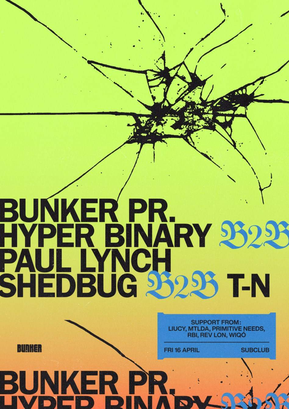 Bunker presents Hyper Binary b2b Paul Lynch & Shedbug b2b T-N - フライヤー表