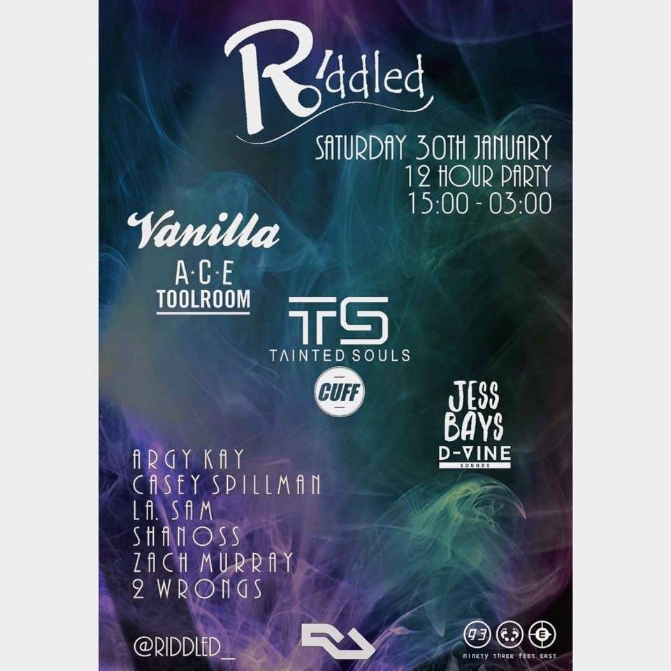 Riddleds 1st Day vs Night Event (12 Hour Party) Vanilla ACE, Tainted Souls (Cuff) - フライヤー表