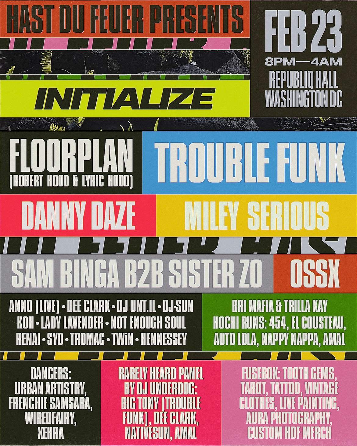 Hast du Feuer presents INITIALIZE: Floorplan, Trouble Funk & 30 more acts - フライヤー表