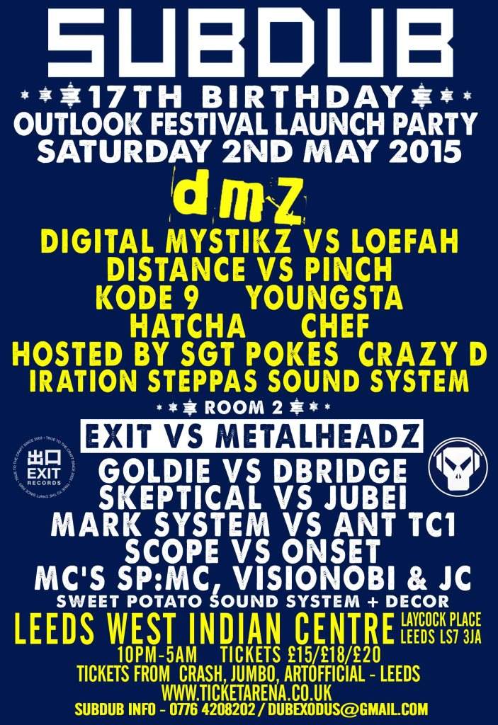 Subdub 17th Birthday presents Outlook Launch Party with DMZ & Exit vs. Headz - Página frontal