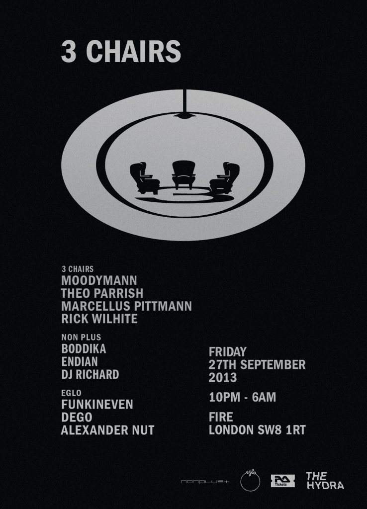 The Hydra: 3 Chairs x Non Plus x Eglo with Moodymann, Theo Parrish, Boddika, Funkineven - フライヤー表