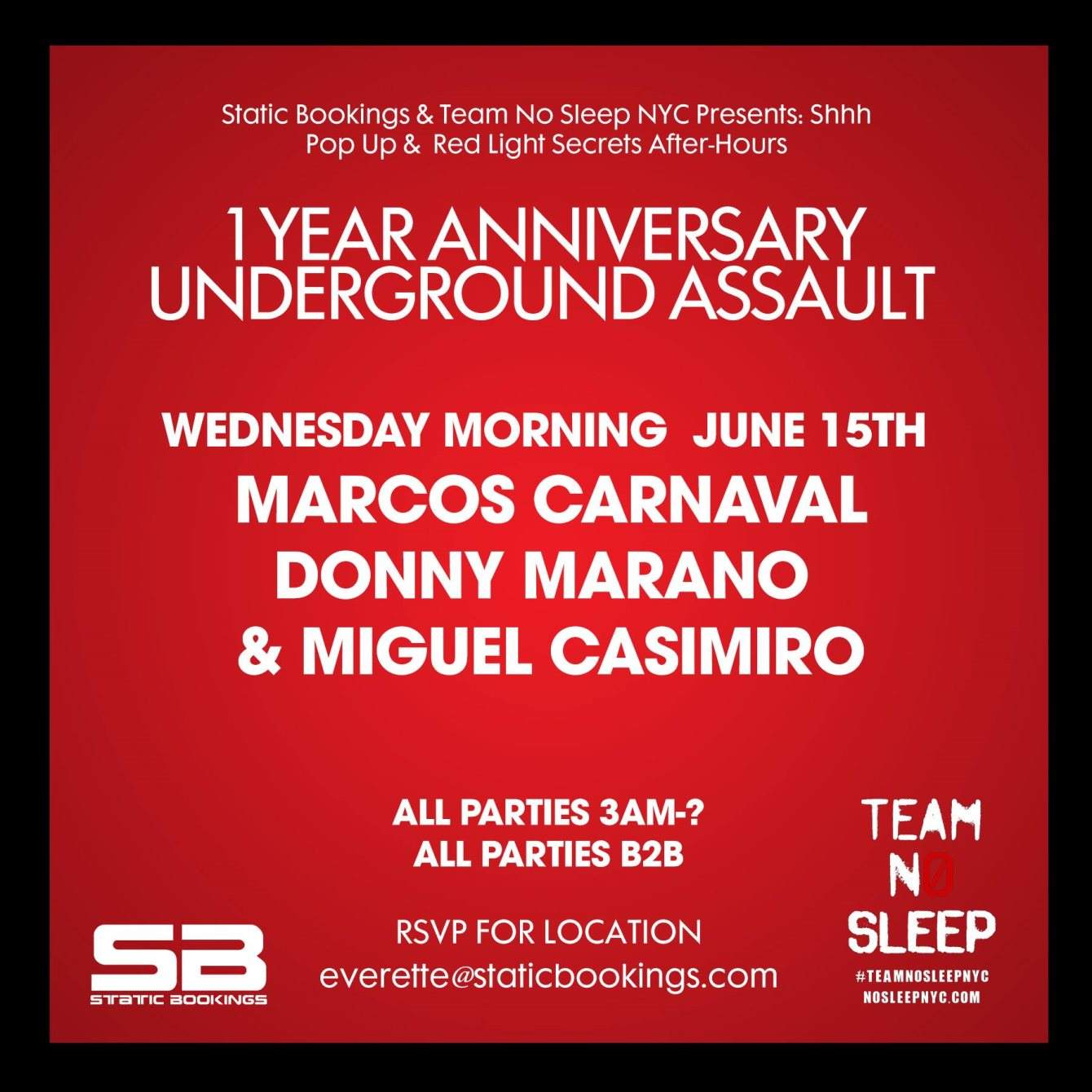 Static After Hours 1 Year Anniversary with Marcos Carnaval, Donny Marano & Miguel Casimiro - フライヤー裏