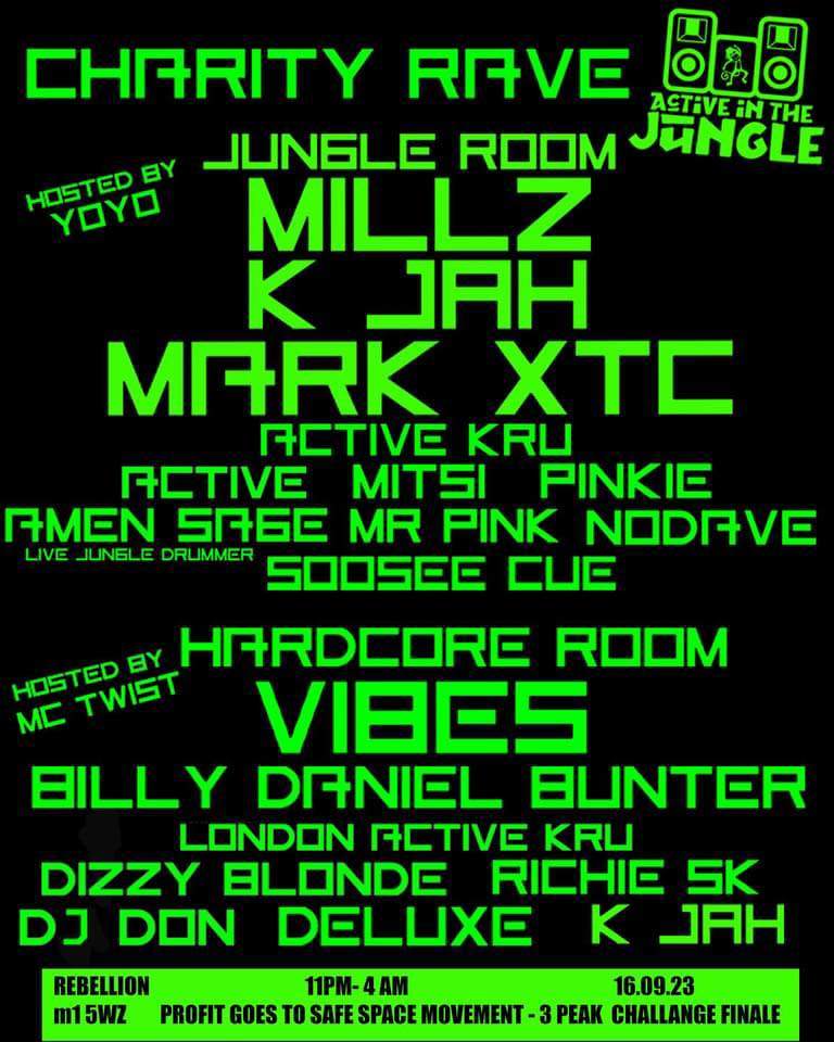 Active In The Jungle Charity Rave: Jungle VS Hardcore at Rebellion ...