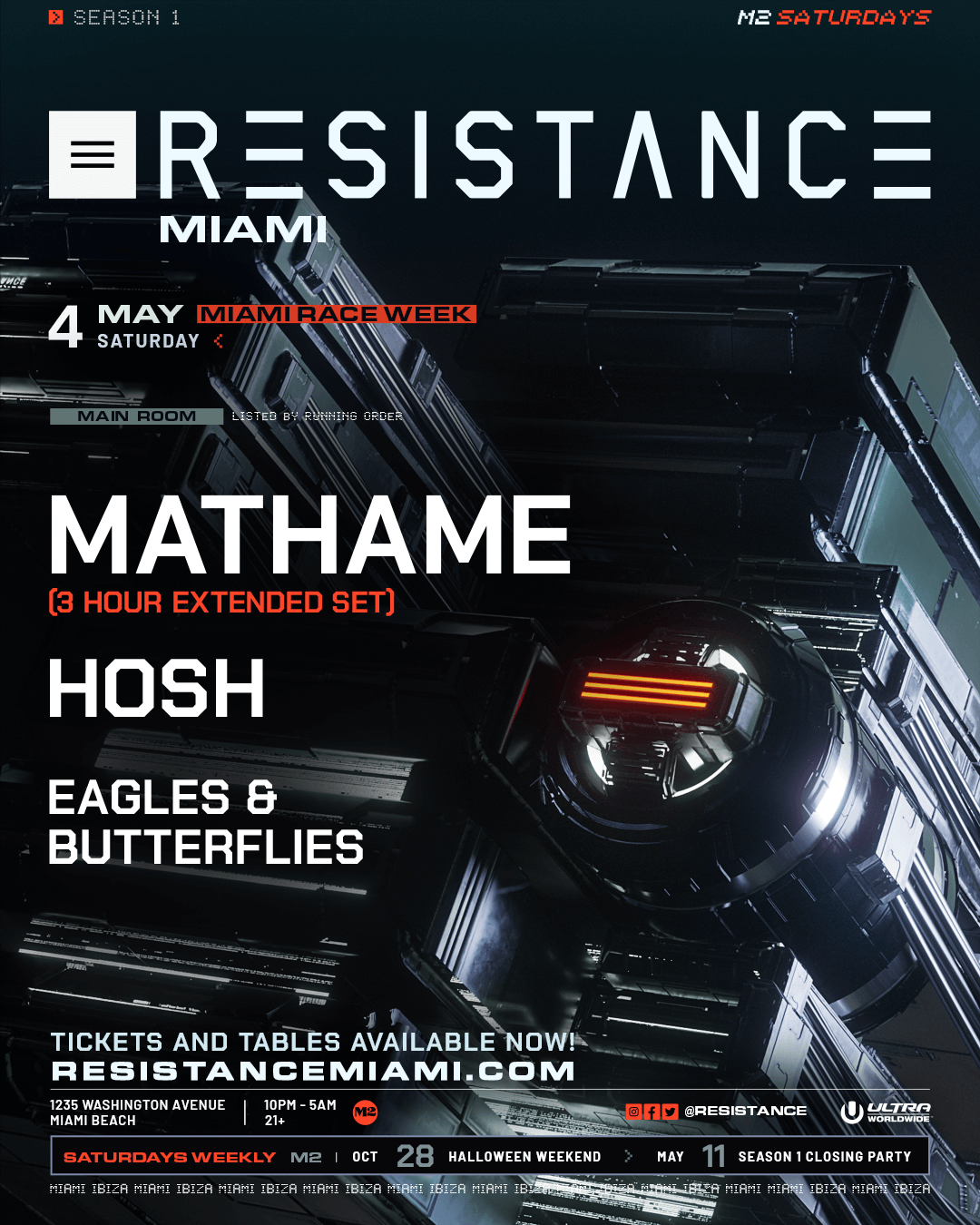 Mathame, HOSH, Eagles & Butterflies - Resistance Miami Race Week - フライヤー表