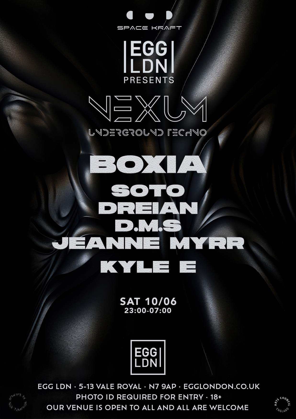 Nexum X Egg LDN pres: Boxia (Drumcode) w/ Soto, DREIAN, D.M.S, Jeanne Myrr & Kyle E - フライヤー裏