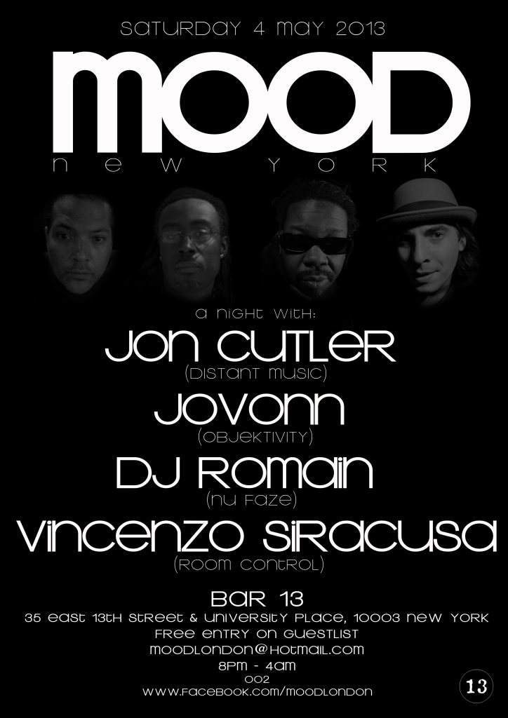 Mood (New York): Jon Cutler / Jovonn / DJ Romain / Vincenzo Siracusa - フライヤー表
