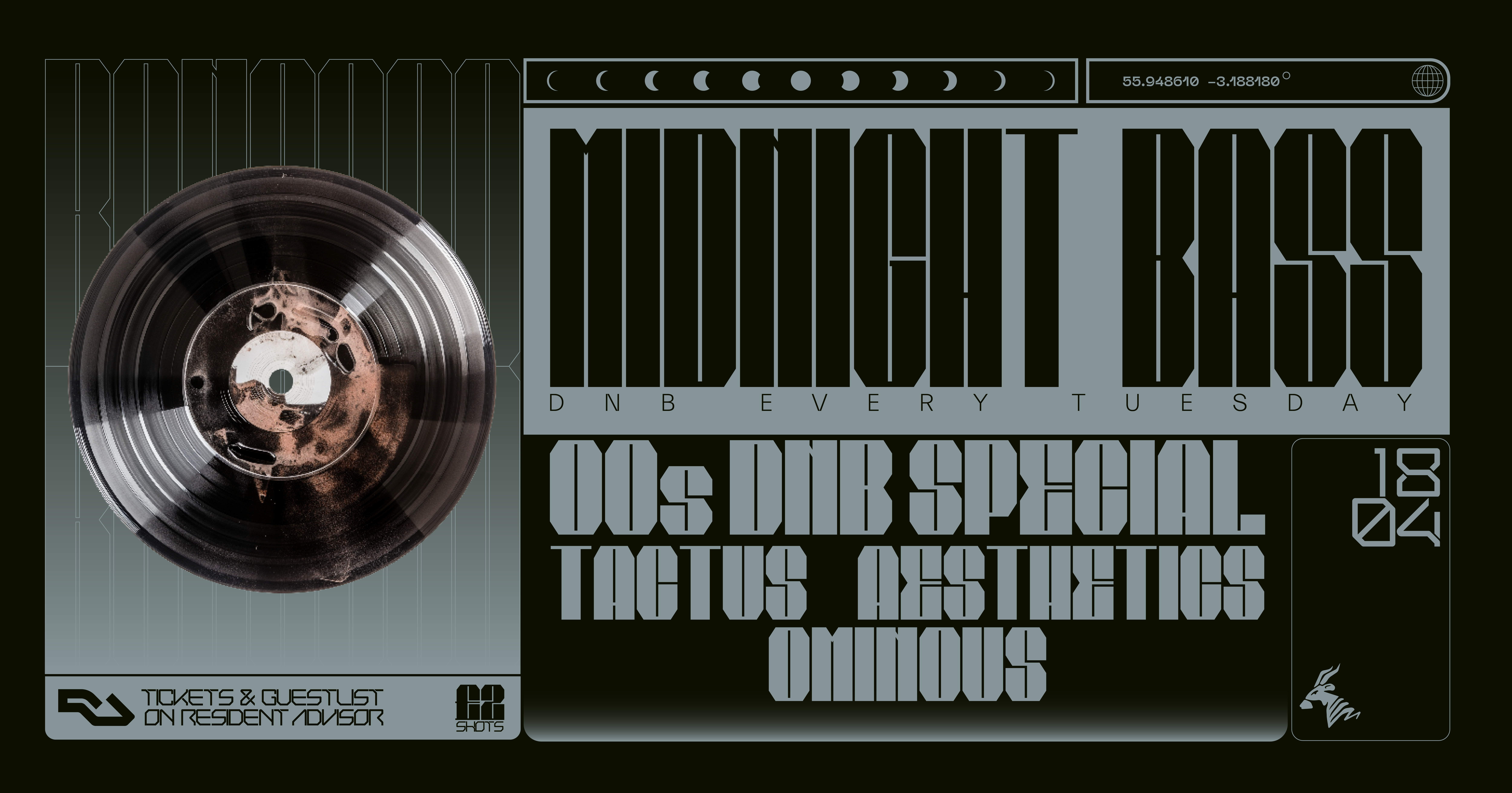 Midnight Bass // 00s DnB Special w/ Aesthetics, Tactus, Ominous, and Wrisk - フライヤー表