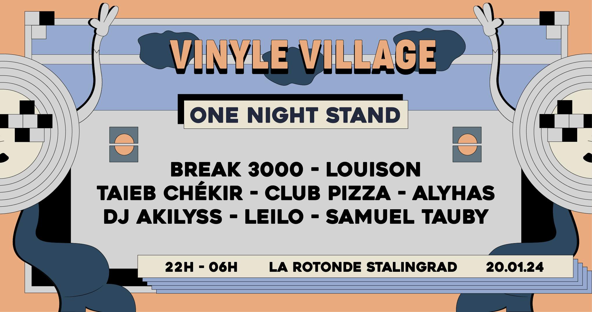 Vinyle Village - One Night Stand: Break 3000, Louison, Taieb Chékir - フライヤー表